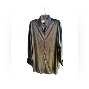 NWT Vintage Saks Fifth Avenue David Brown 80s Metallic Button Up Blouse Medium